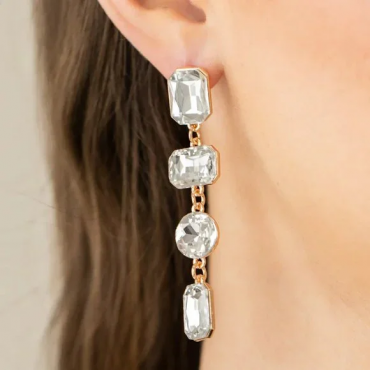 Cosmic Heiress - Gold Frame White Rhinestone Gem Earrings 